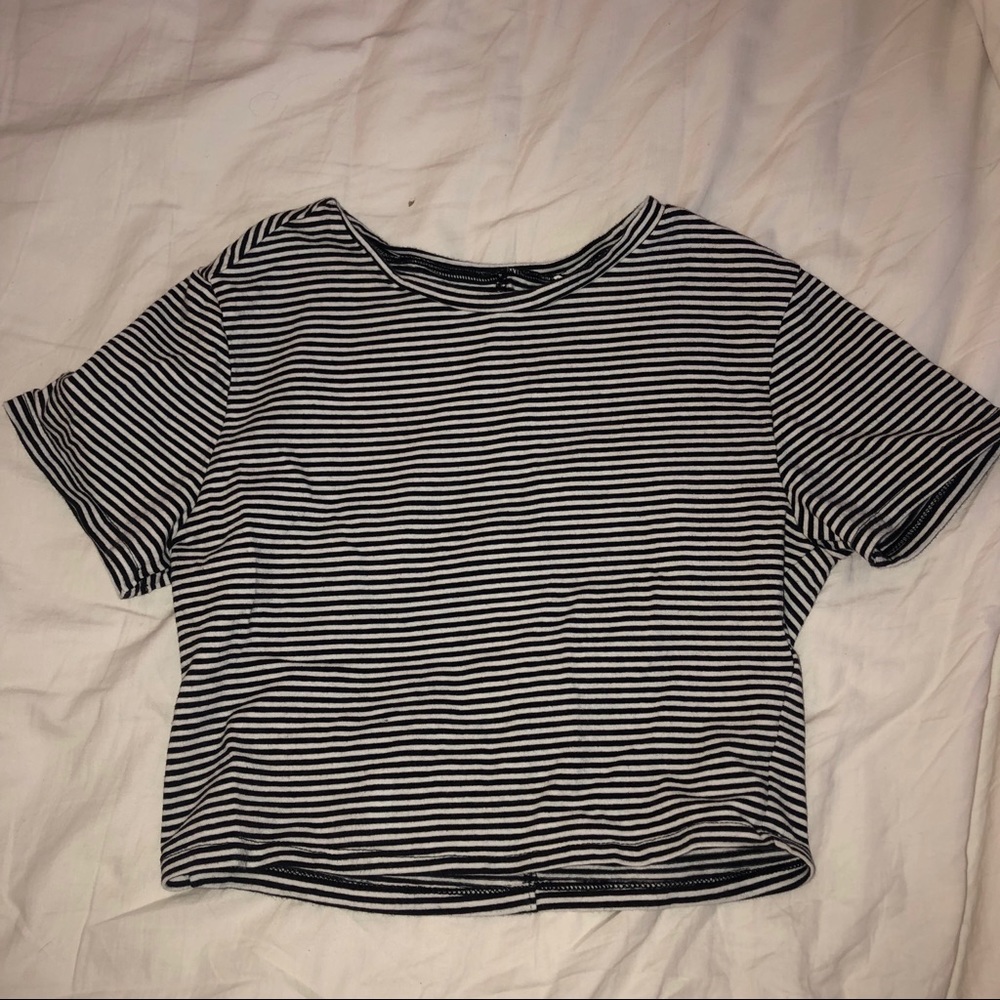 Black and white striped crop top